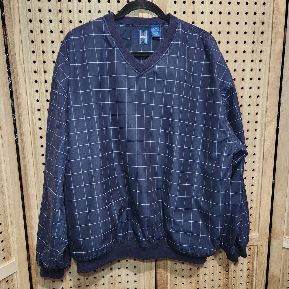 VTG Jantzen Windbreaker‎ Mens L Blue Plaid Pullover Jacket Coat Golf Embroidered